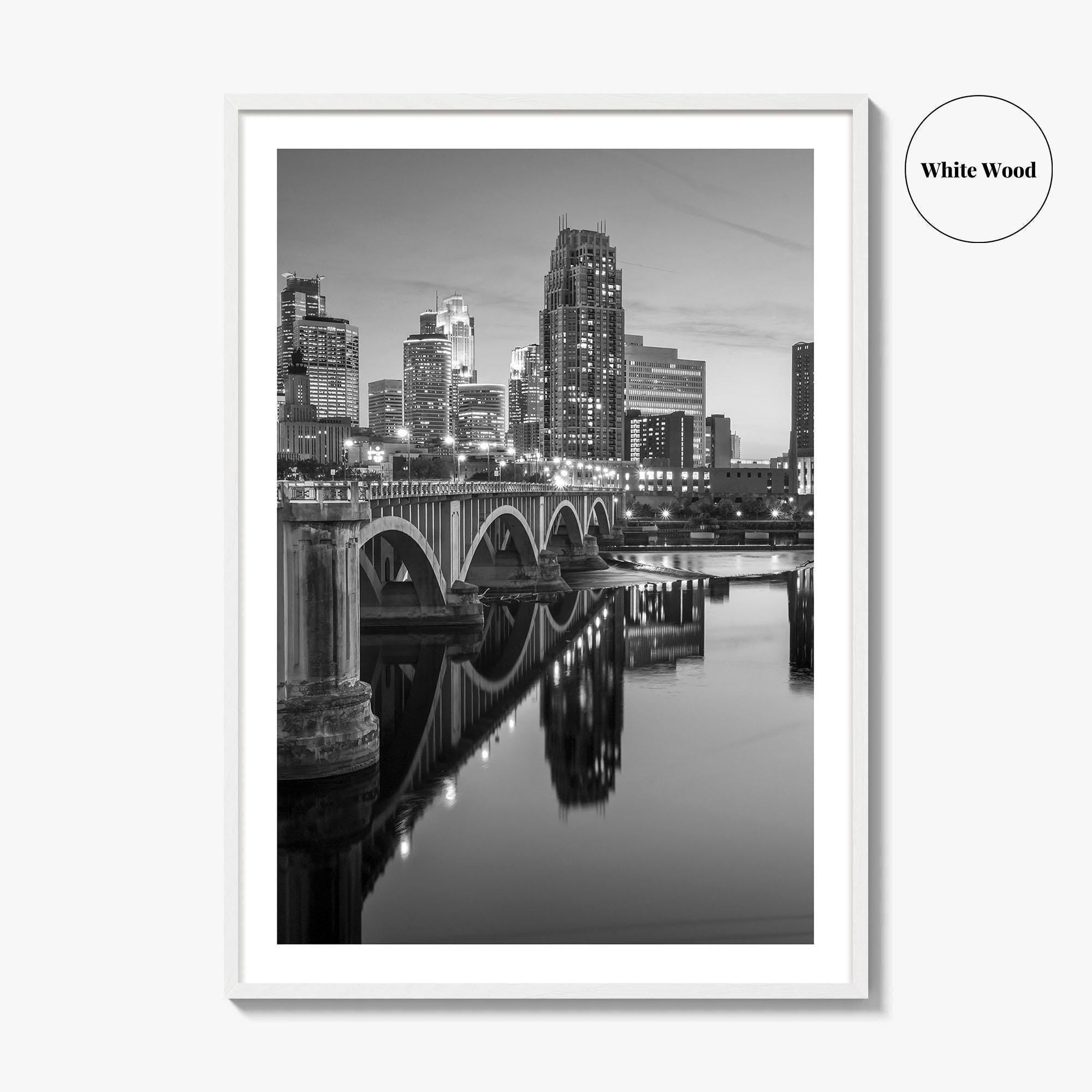 Minneapolis Skyline Black and White Fine Art Photo Print, Wall Poster, Minnesota USA