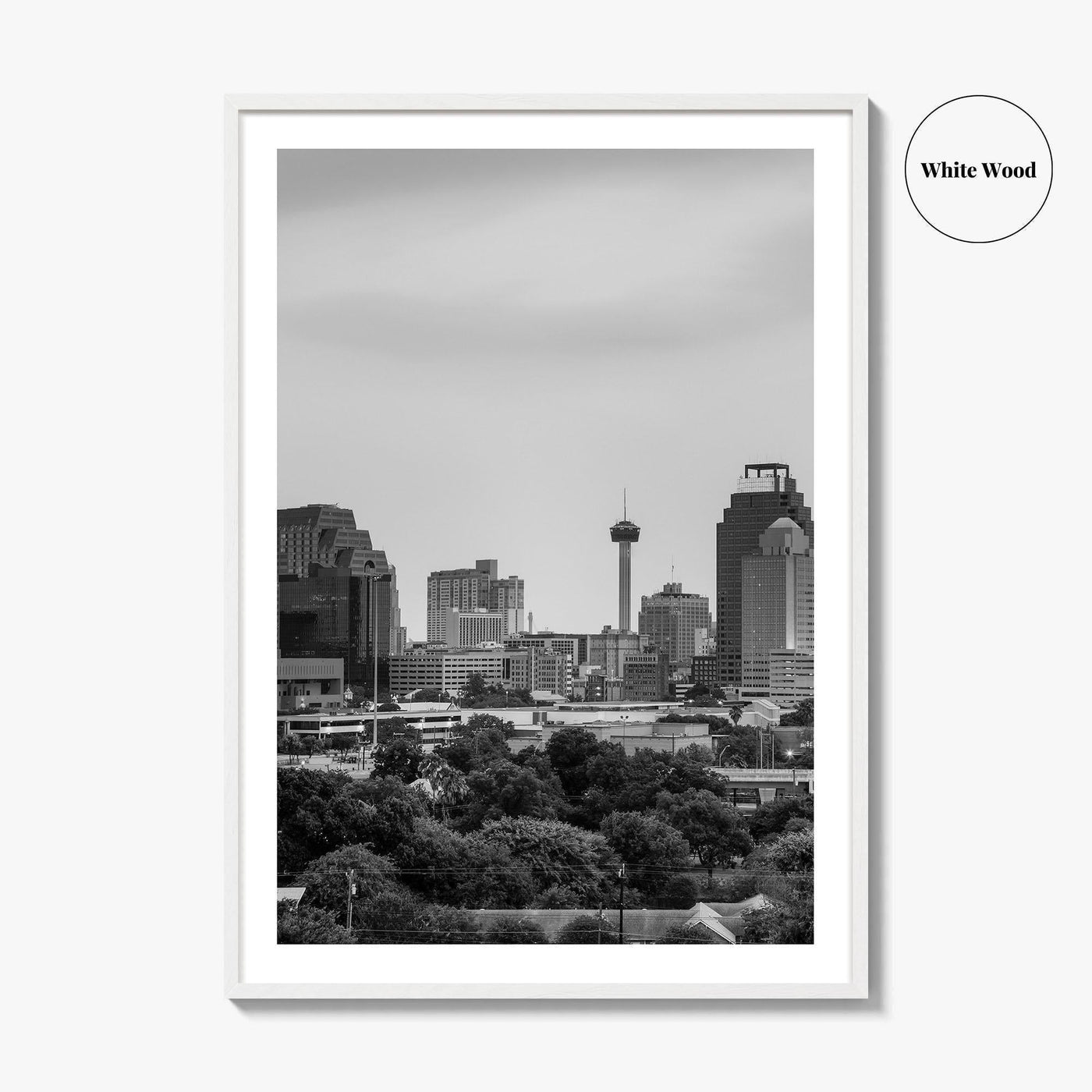 San Antonio Skyline Black and White Fine Art Photo Print, Texas, USA Wall Poster