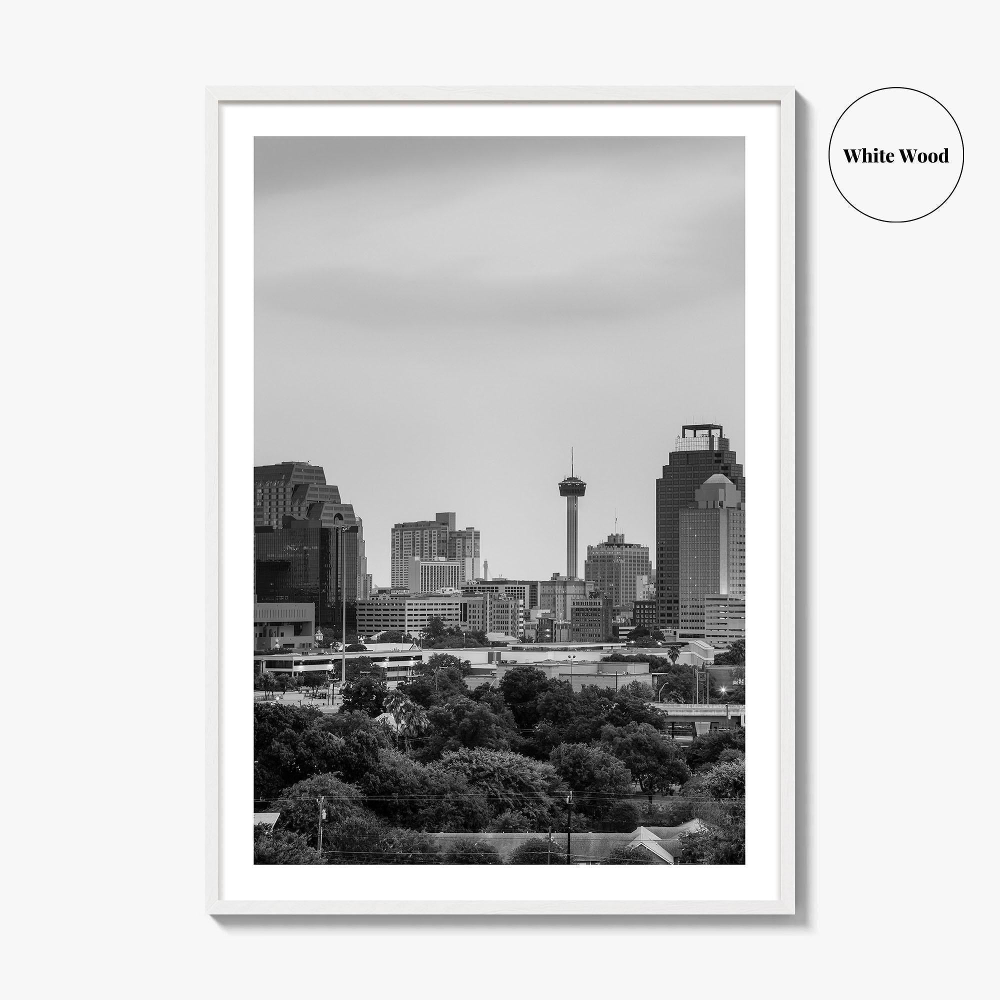 San Antonio Skyline Black and White Fine Art Photo Print, Texas, USA Wall Poster