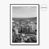 Malaga Skyline Black and White Fine Art Photo Print, Wall Decor, Andalusia Spain Poster