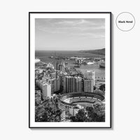Malaga Skyline Black and White Fine Art Photo Print, Wall Decor, Andalusia Spain Poster