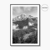 Mount Rainier Black and White Fine Art Photo Print, Washington USA, Nisqually River Poster