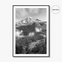 Mount Rainier Black and White Fine Art Photo Print, Washington USA, Nisqually River Poster