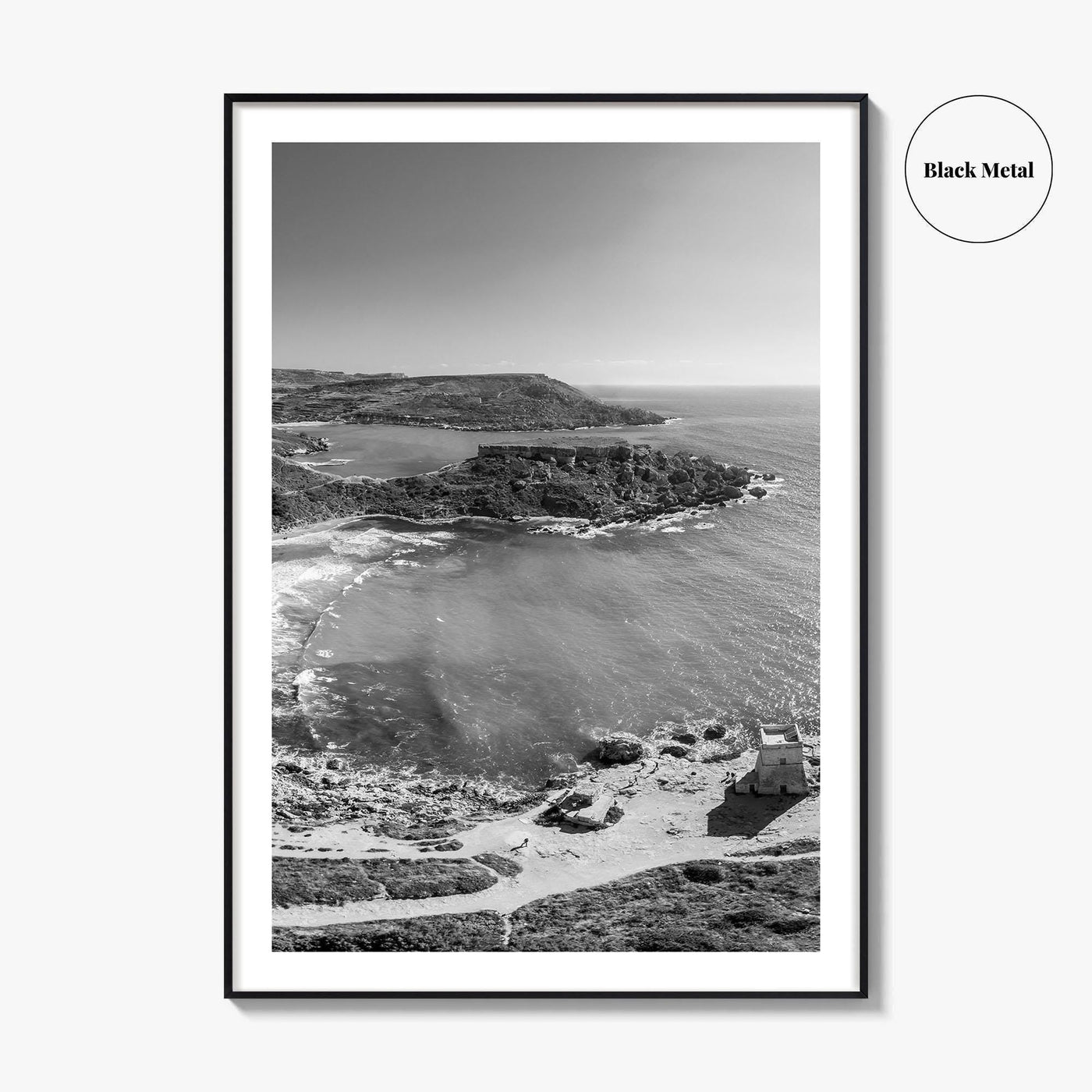 Malta Black and White Fine Art Photo Print, Golden Bay Beach, Mellieha, Coastal Poster