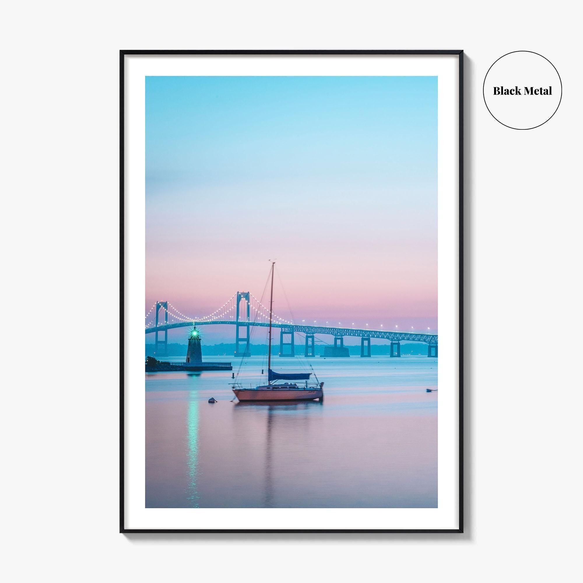 Newport RI Fine Art Photo Print, Goat Island Lighthouse, Pell Bridge, Poster