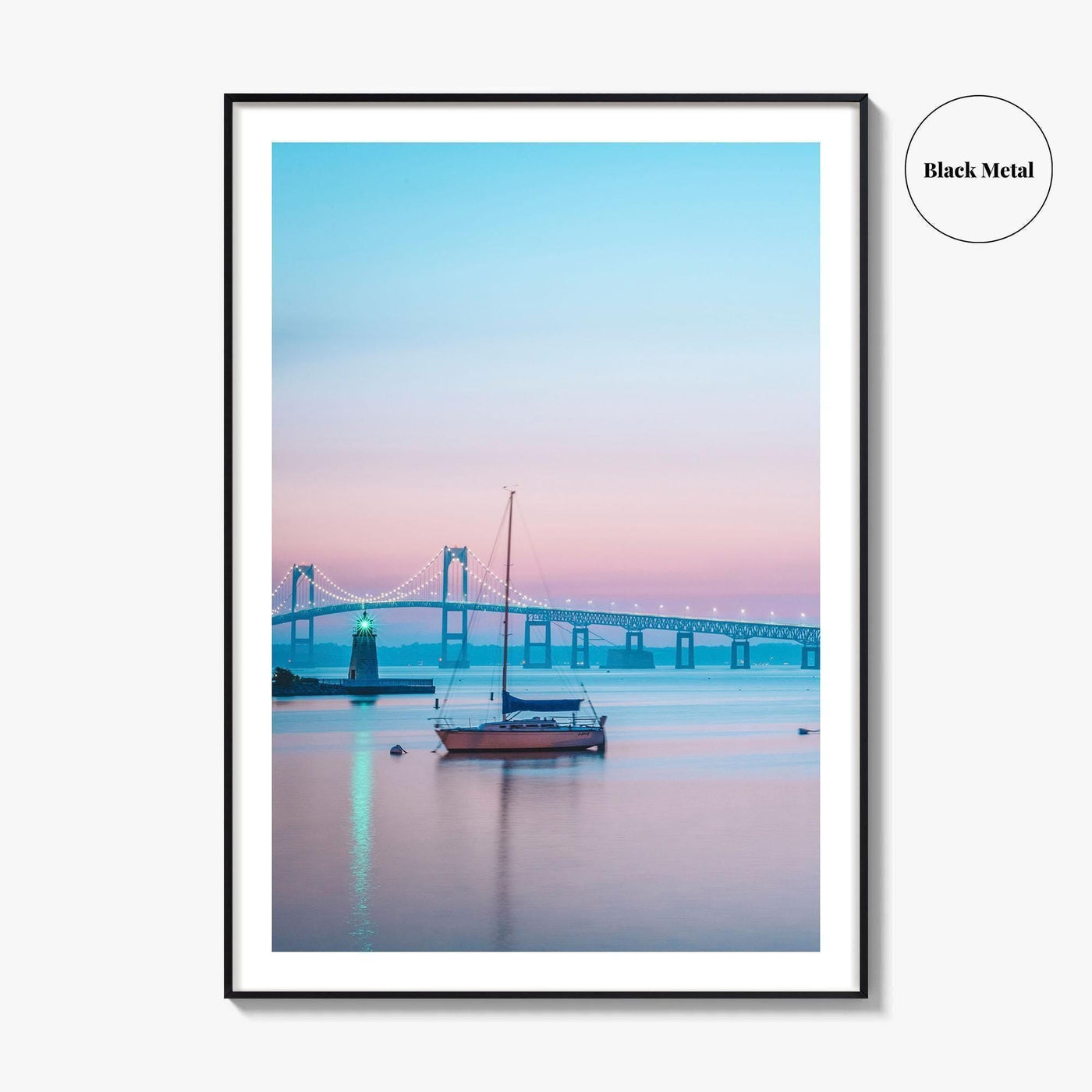 Newport RI Fine Art Photo Print, Goat Island Lighthouse, Pell Bridge, Poster