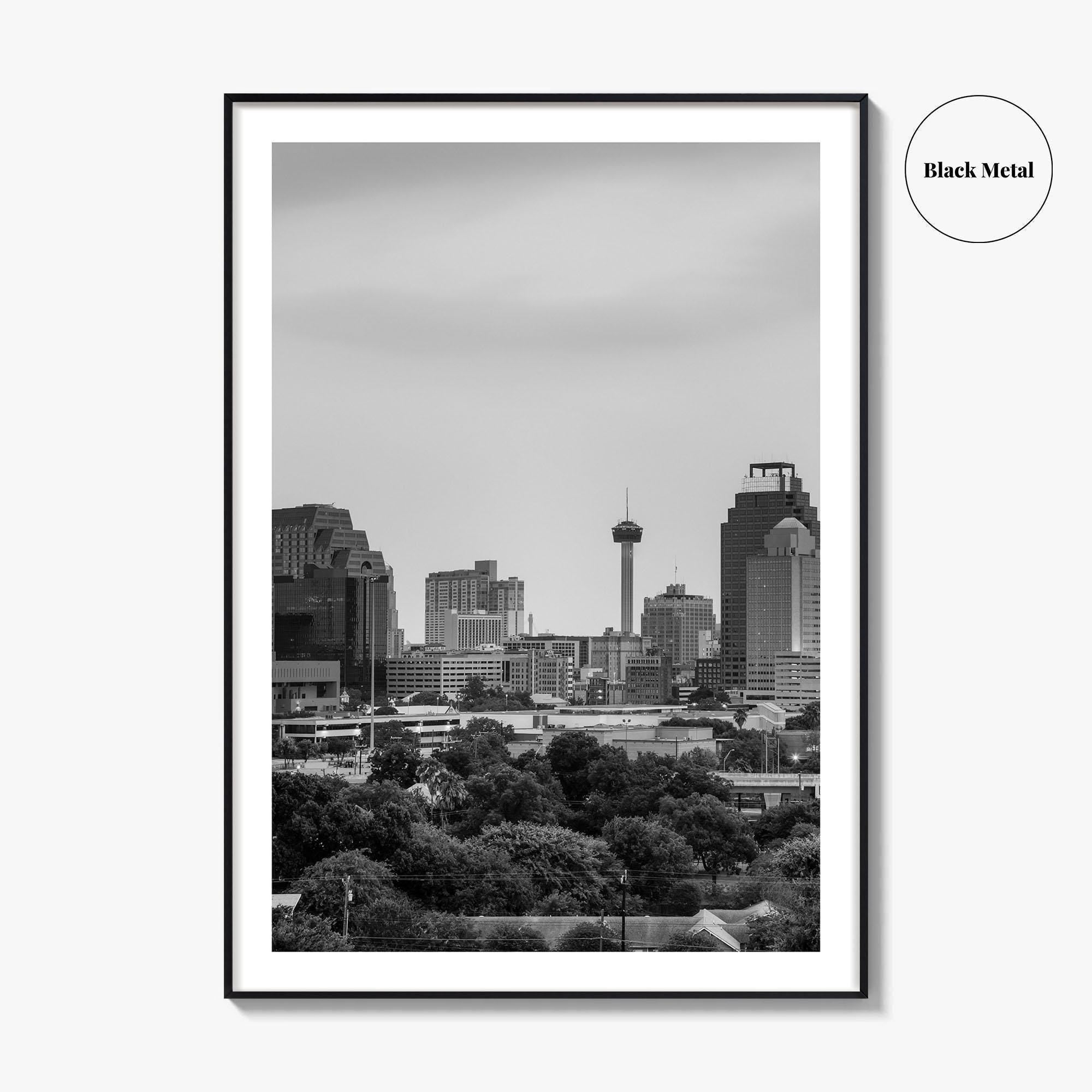San Antonio Skyline Black and White Fine Art Photo Print, Texas, USA Wall Poster