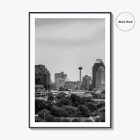 San Antonio Skyline Black and White Fine Art Photo Print, Texas, USA Wall Poster