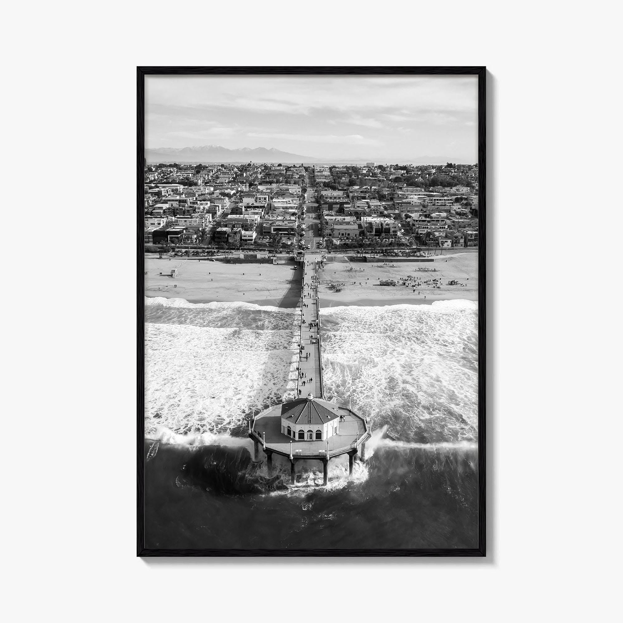 Manhattan Beach Black and White Fine Art Photo Print, California Pier, Los Angeles, USA