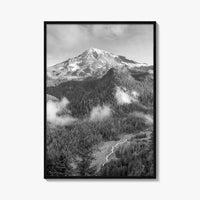 Mount Rainier Black and White Fine Art Photo Print, Washington USA, Nisqually River Poster