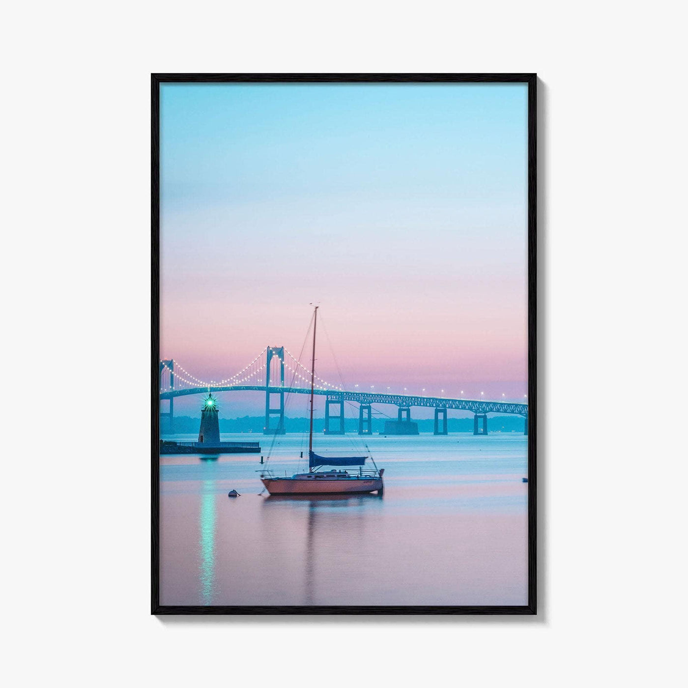 Newport RI Fine Art Photo Print, Goat Island Lighthouse, Pell Bridge, Poster