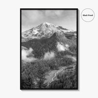 Mount Rainier Black and White Fine Art Photo Print, Washington USA, Nisqually River Poster