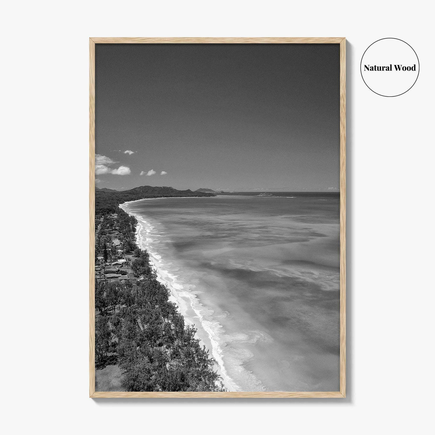 Oahu Black and White Fine Art Photo Print, Waimanalo Beach, Hawaii Aerial Poster, USA