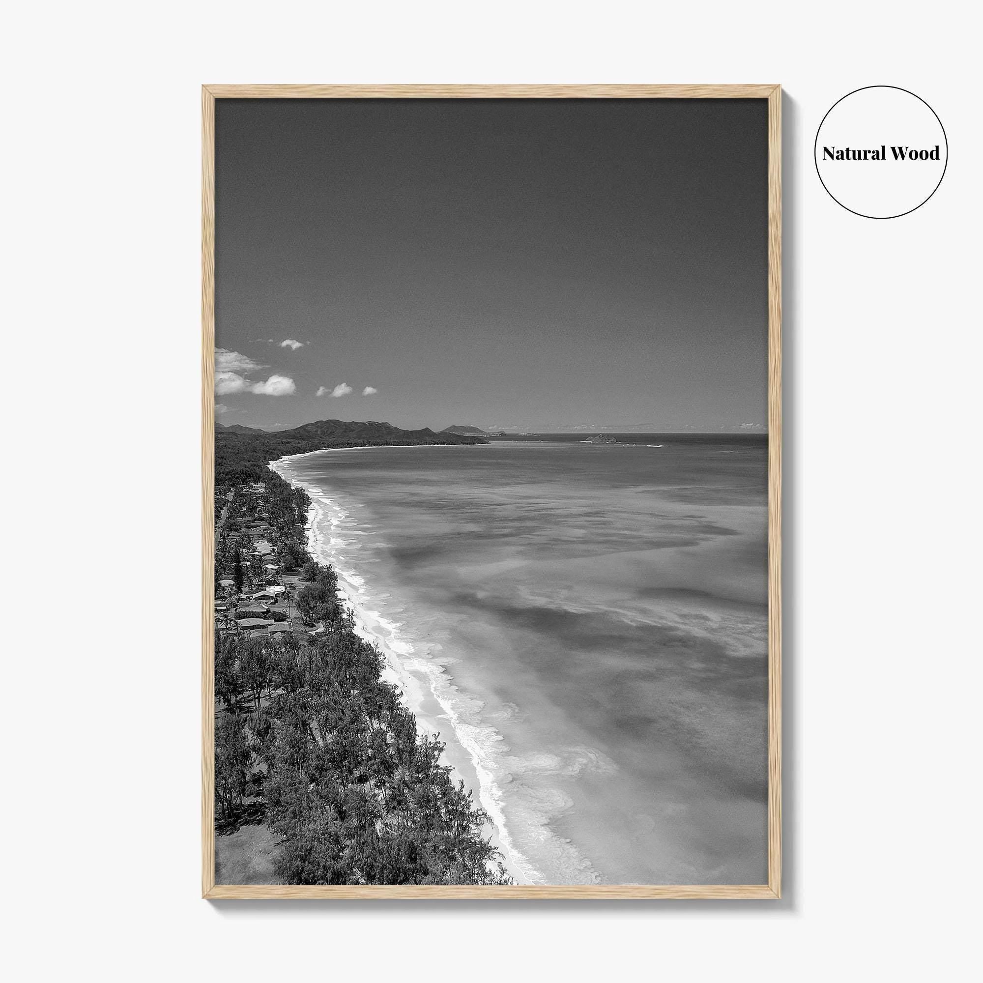 Oahu Black and White Fine Art Photo Print, Waimanalo Beach, Hawaii Aerial Poster, USA