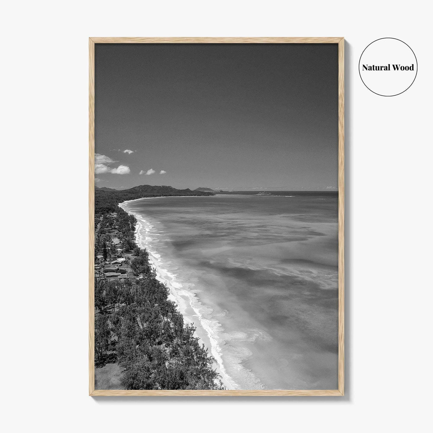 Oahu Black and White Fine Art Photo Print, Waimanalo Beach, Hawaii Aerial Poster, USA