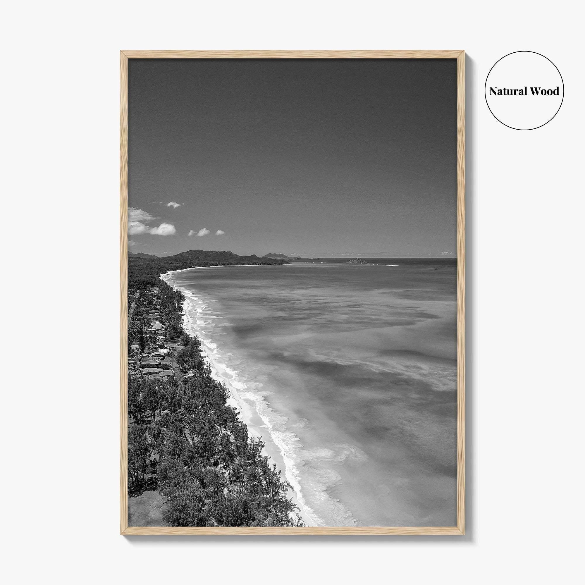Oahu Black and White Fine Art Photo Print, Waimanalo Beach, Hawaii Aerial Poster, USA
