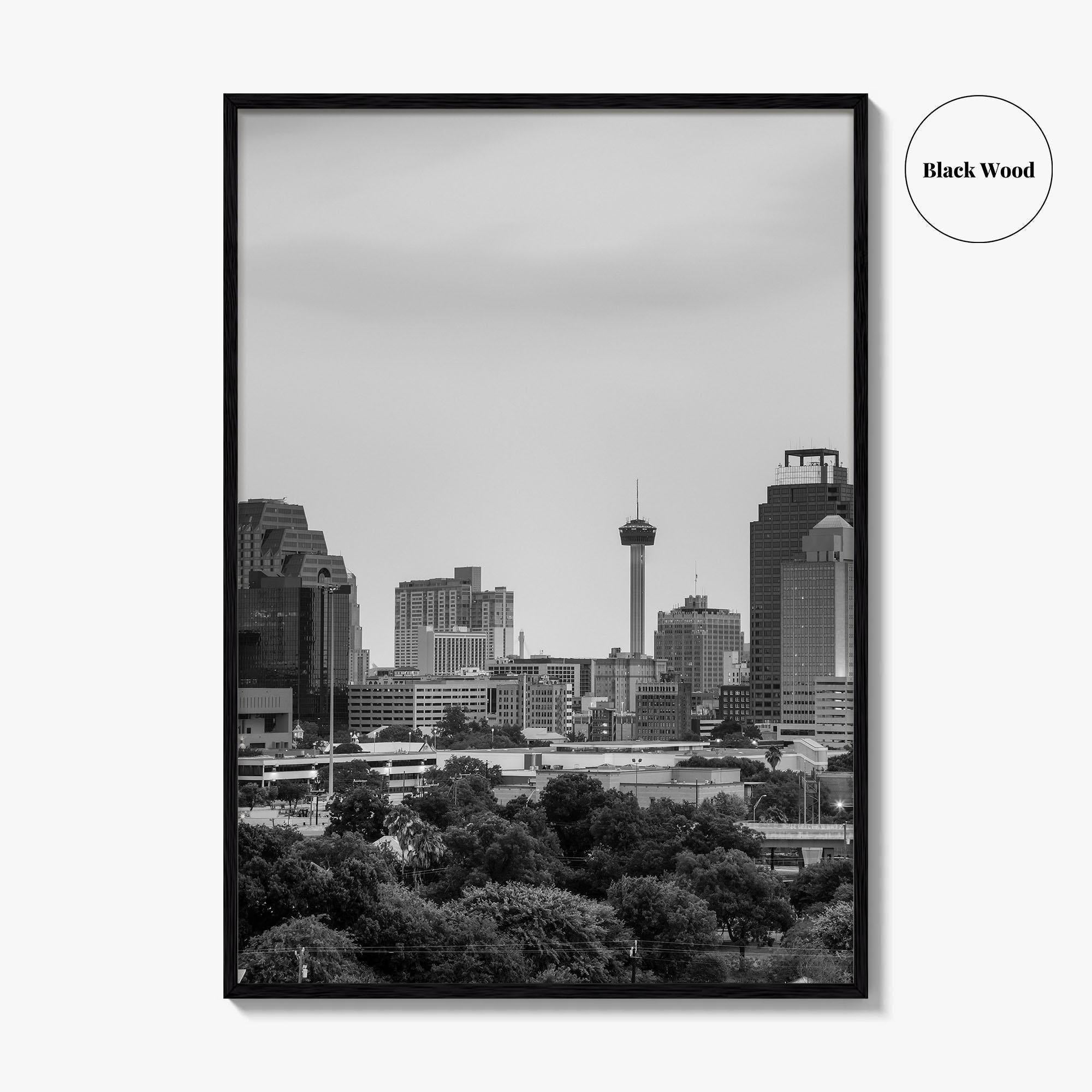 San Antonio Skyline Black and White Fine Art Photo Print, Texas, USA Wall Poster