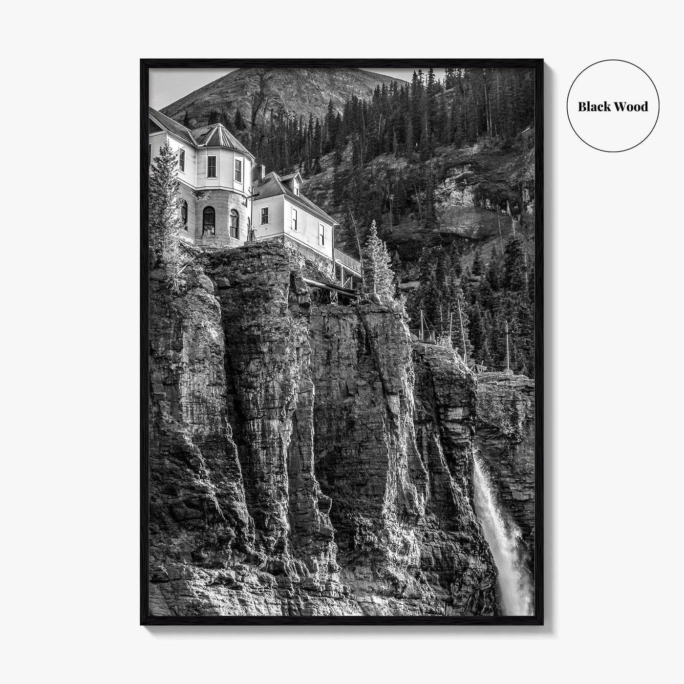 Telluride Black and White Fine Art Photo Print, Bridal Veil Falls Colorado Poster