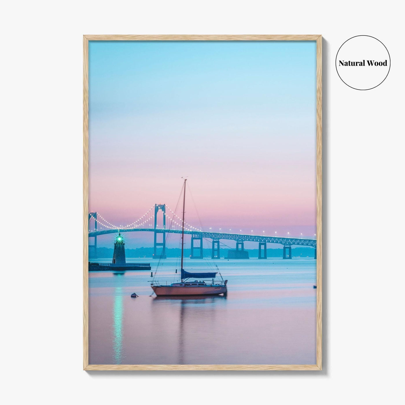 Newport RI Fine Art Photo Print, Goat Island Lighthouse, Pell Bridge, Poster