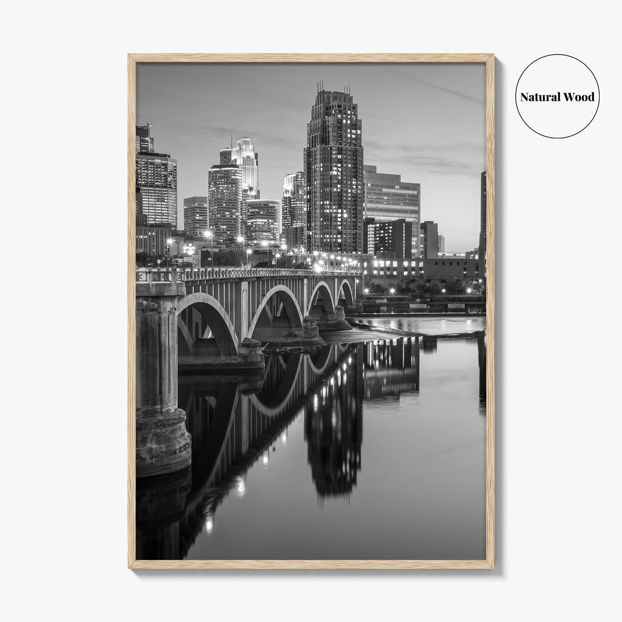 Minneapolis Skyline Black and White Fine Art Photo Print, Wall Poster, Minnesota USA