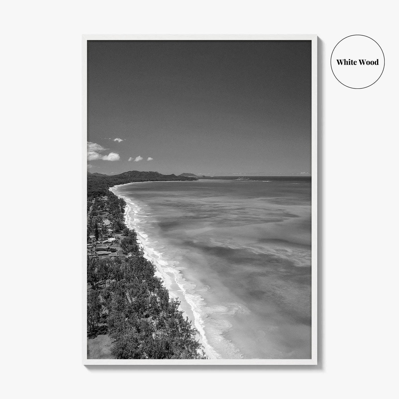 Oahu Black and White Fine Art Photo Print, Waimanalo Beach, Hawaii Aerial Poster, USA