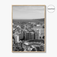 Malaga Skyline Black and White Fine Art Photo Print, Wall Decor, Andalusia Spain Poster