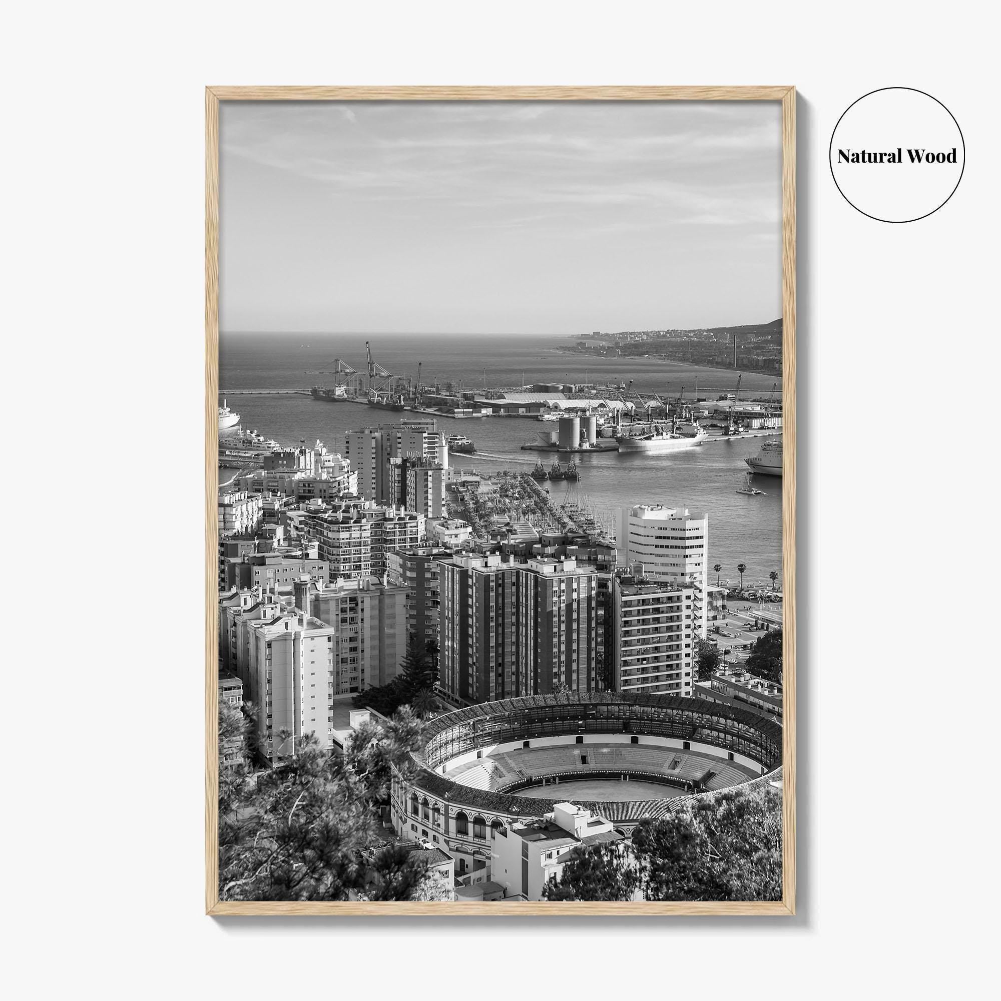 Malaga Skyline Black and White Fine Art Photo Print, Wall Decor, Andalusia Spain Poster