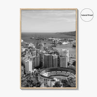 Malaga Skyline Black and White Fine Art Photo Print, Wall Decor, Andalusia Spain Poster