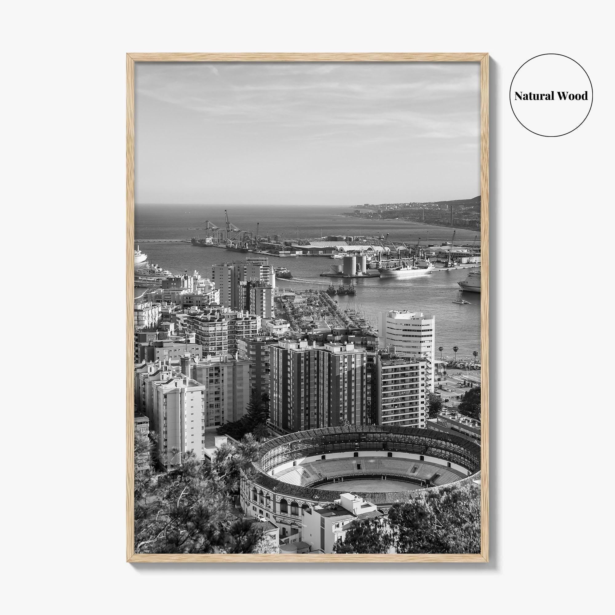 Malaga Skyline Black and White Fine Art Photo Print, Wall Decor, Andalusia Spain Poster