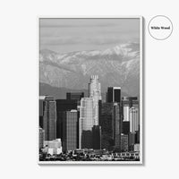 Los Angeles Skyline Black and White Fine Art Photo Print, Snowy Mountains California Poster
