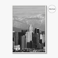 Los Angeles Skyline Black and White Fine Art Photo Print, Snowy Mountains California Poster