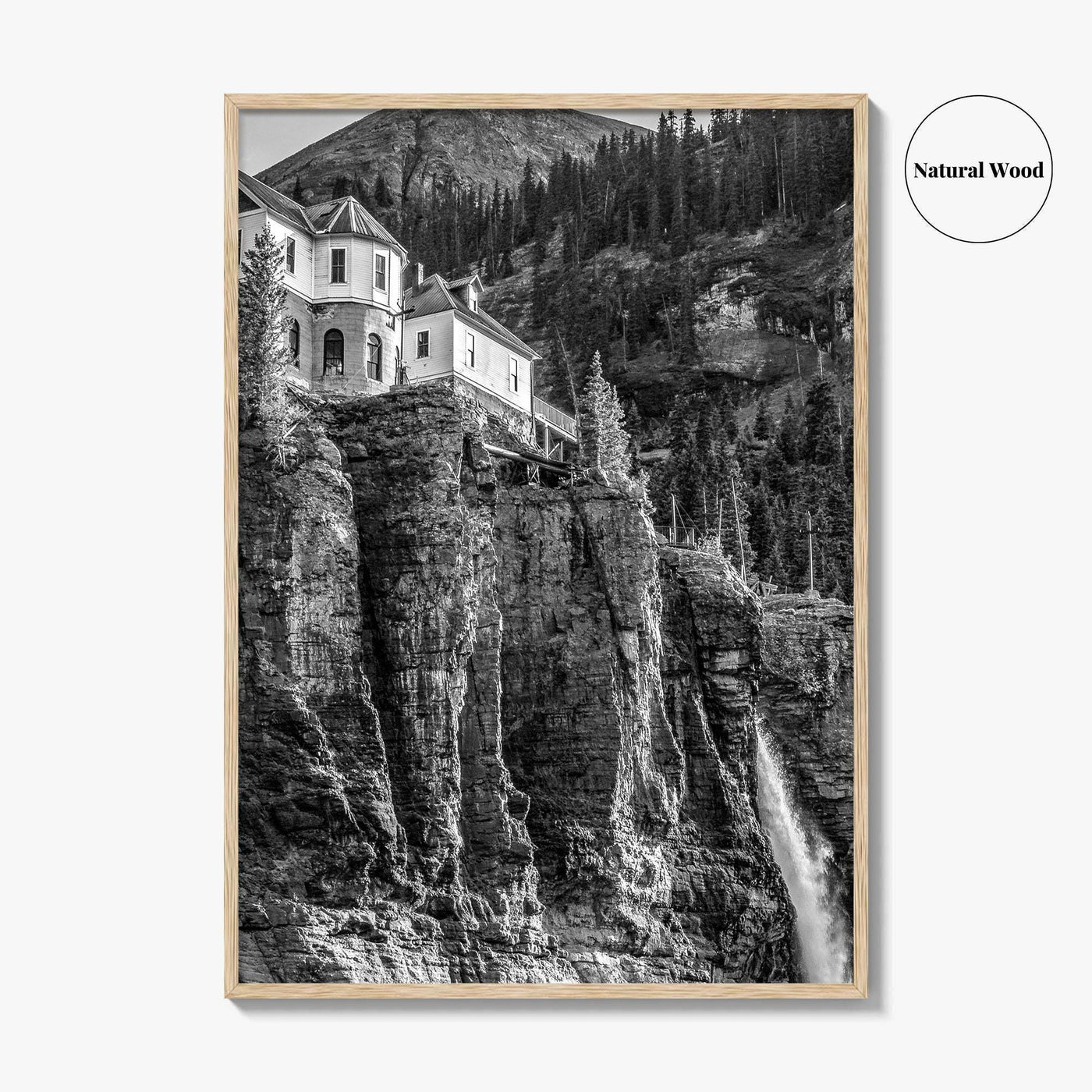 Telluride Black and White Fine Art Photo Print, Bridal Veil Falls Colorado Poster