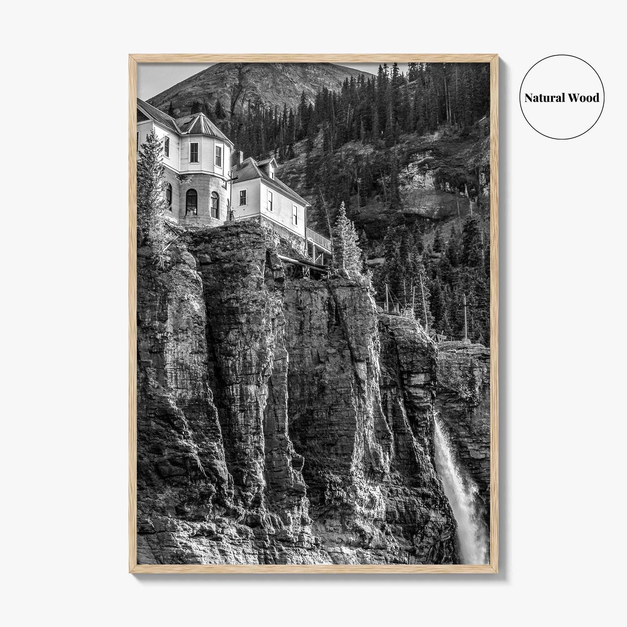 Telluride Black and White Fine Art Photo Print, Bridal Veil Falls Colorado Poster