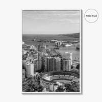 Malaga Skyline Black and White Fine Art Photo Print, Wall Decor, Andalusia Spain Poster