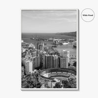 Malaga Skyline Black and White Fine Art Photo Print, Wall Decor, Andalusia Spain Poster