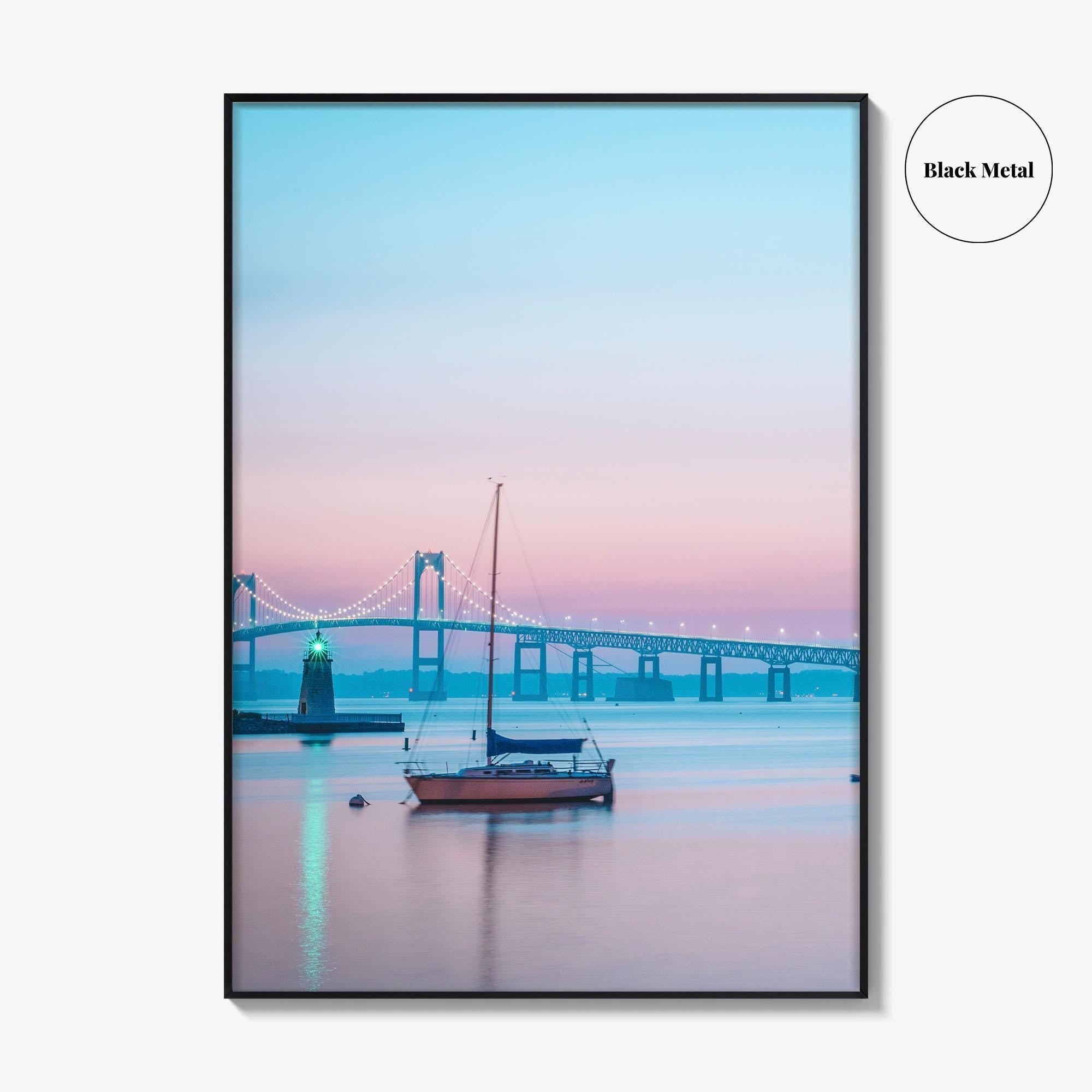 Newport RI Fine Art Photo Print, Goat Island Lighthouse, Pell Bridge, Poster