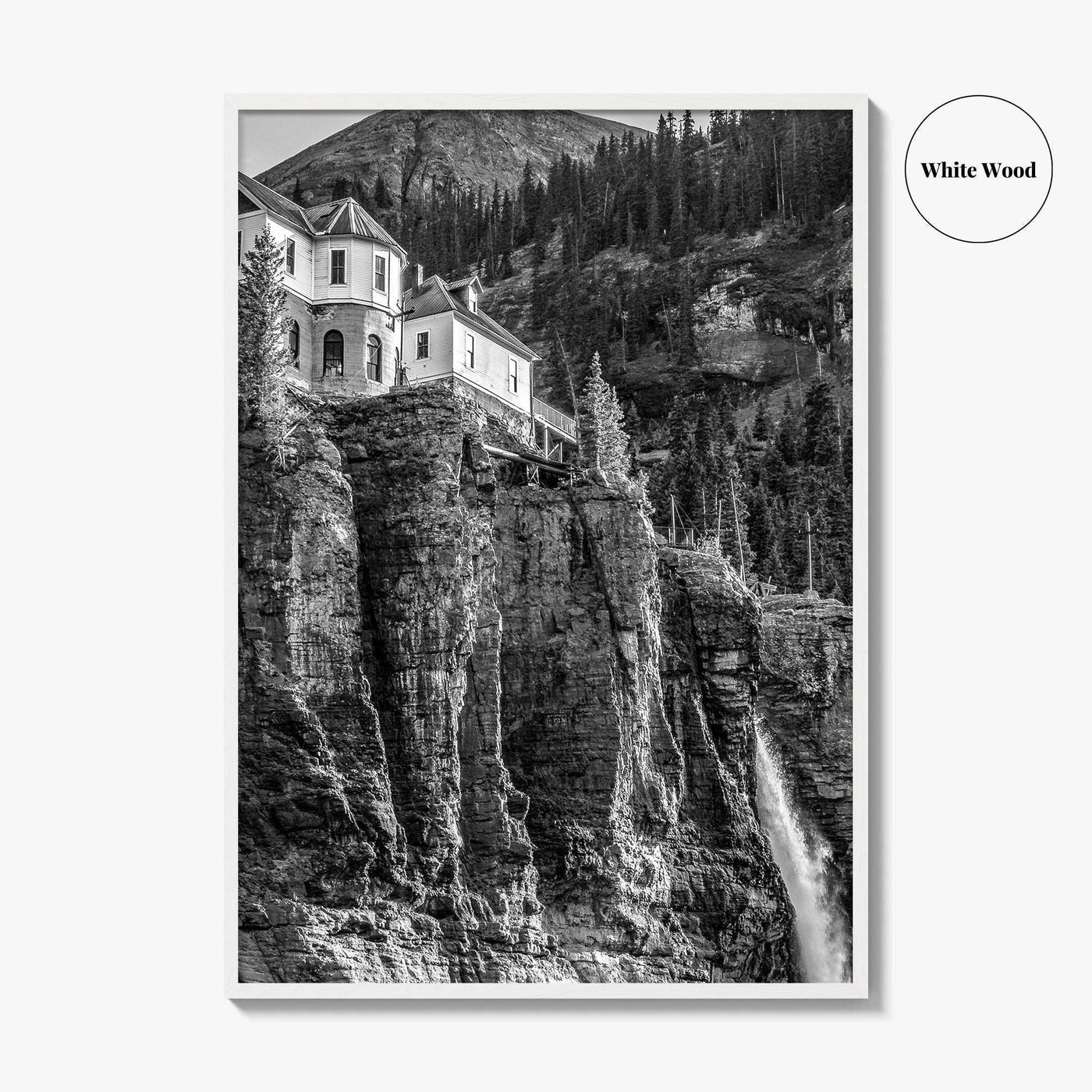 Telluride Black and White Fine Art Photo Print, Bridal Veil Falls Colorado Poster