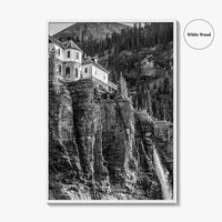 Telluride Black and White Fine Art Photo Print, Bridal Veil Falls Colorado Poster