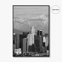 Los Angeles Skyline Black and White Fine Art Photo Print, Snowy Mountains California Poster