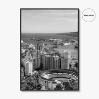 Malaga Skyline Black and White Fine Art Photo Print, Wall Decor, Andalusia Spain Poster