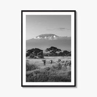 Mount Kilimanjaro Black and White Fine Art Photo Print, Amboseli, Kenya, Tanzania, Poster