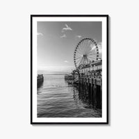 Seattle Black and White Fine Art Photo Print, Great Wheel Poster