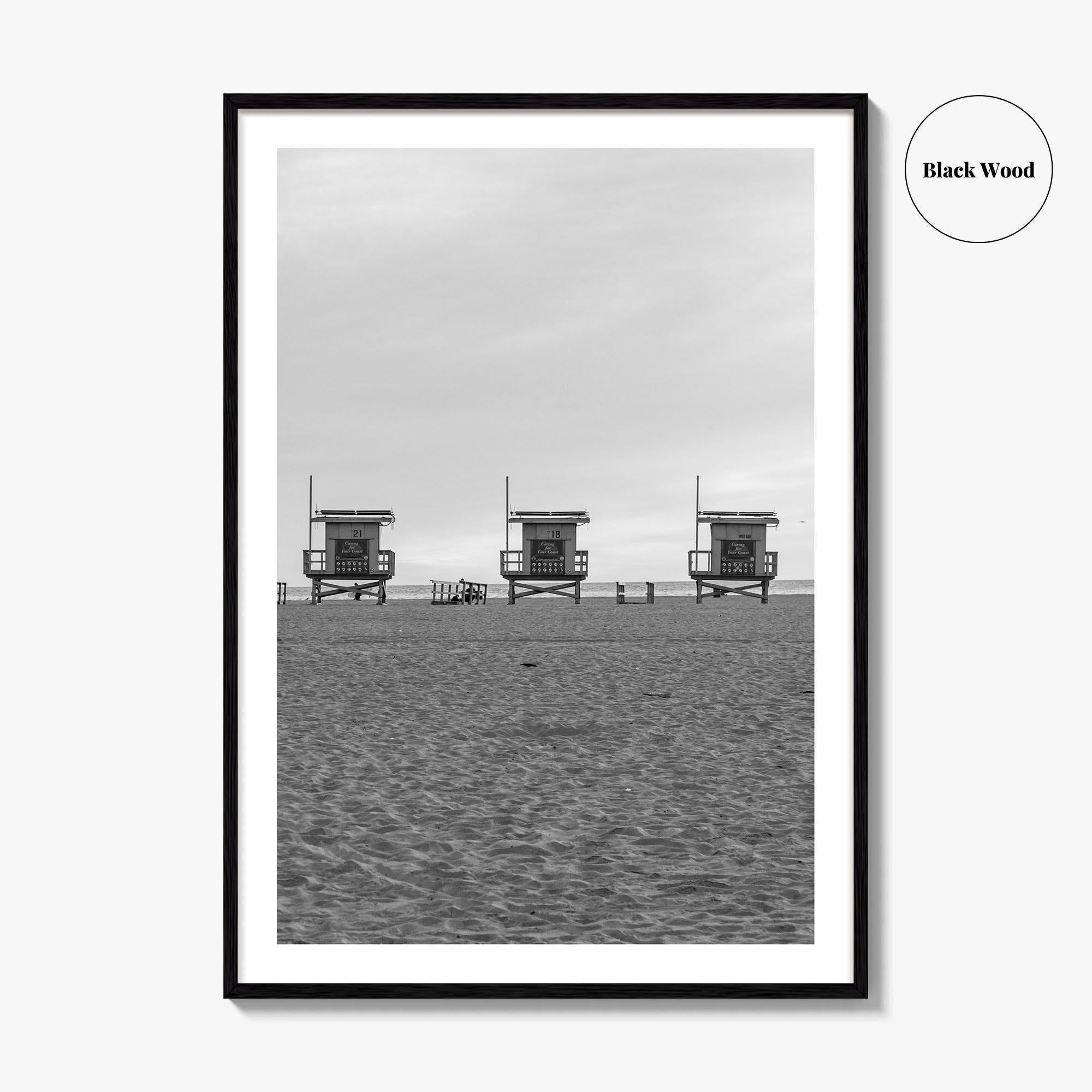 Venice Beach Black and White Fine Art Photo Print, Los Angeles Lifeguard Towers Poster