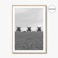Venice Beach Black and White Fine Art Photo Print, Los Angeles Lifeguard Towers Poster