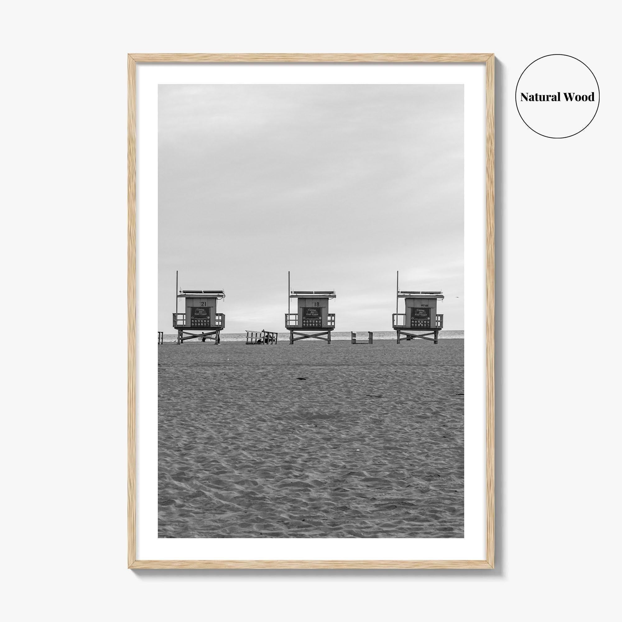 Venice Beach Black and White Fine Art Photo Print, Los Angeles Lifeguard Towers Poster