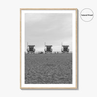 Venice Beach Black and White Fine Art Photo Print, Los Angeles Lifeguard Towers Poster