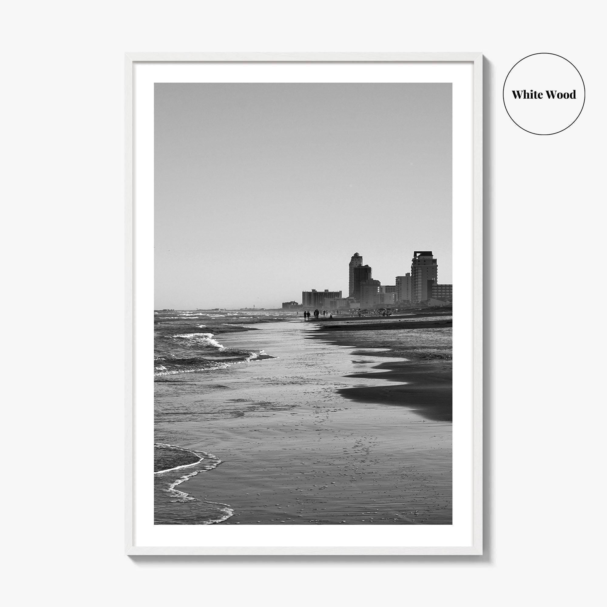 South Padre Island Black and White Fine Art Photo Print, Texas Shoreline Hotels Poster