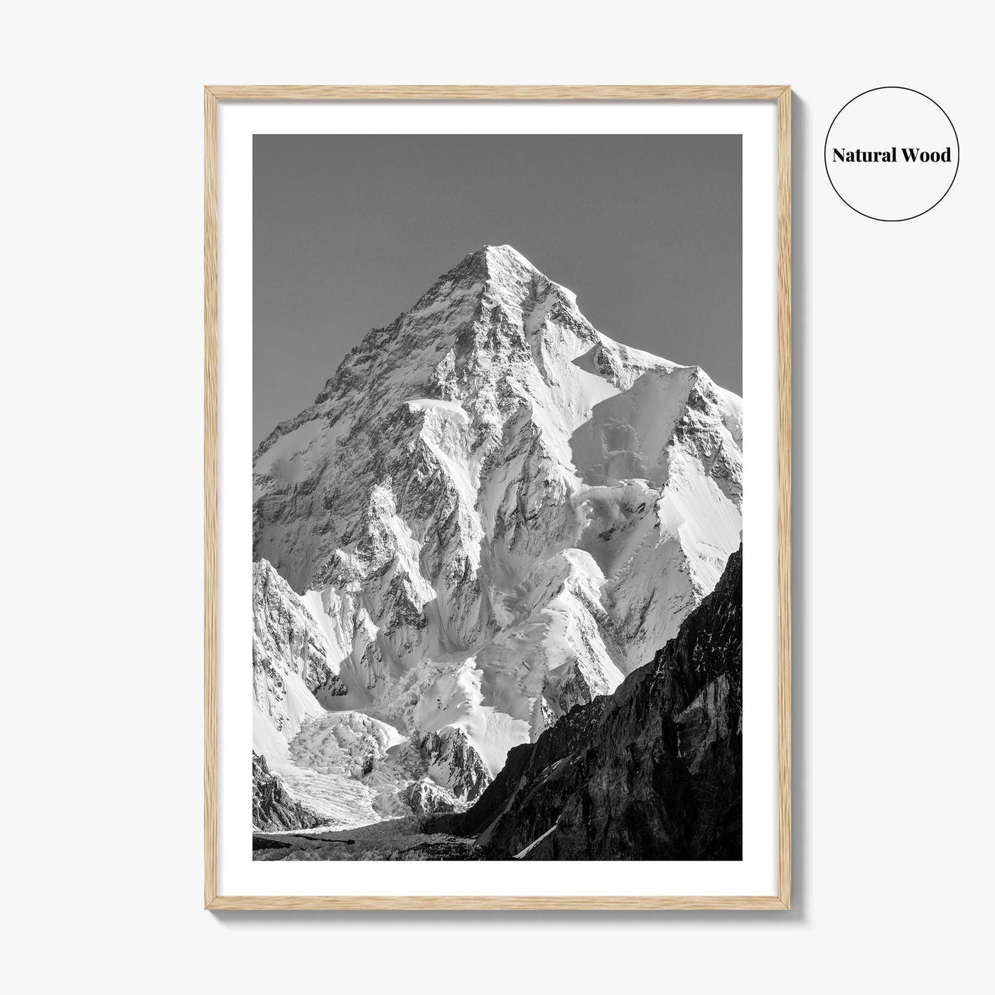 K2 Summit Black and White Fine Art Photo Print, Karakoram, Pakistan Wall Poster