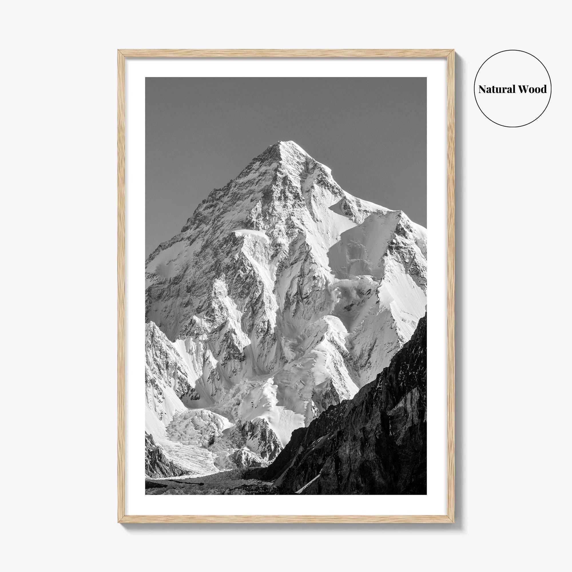 K2 Summit Black and White Fine Art Photo Print, Karakoram, Pakistan Wall Poster