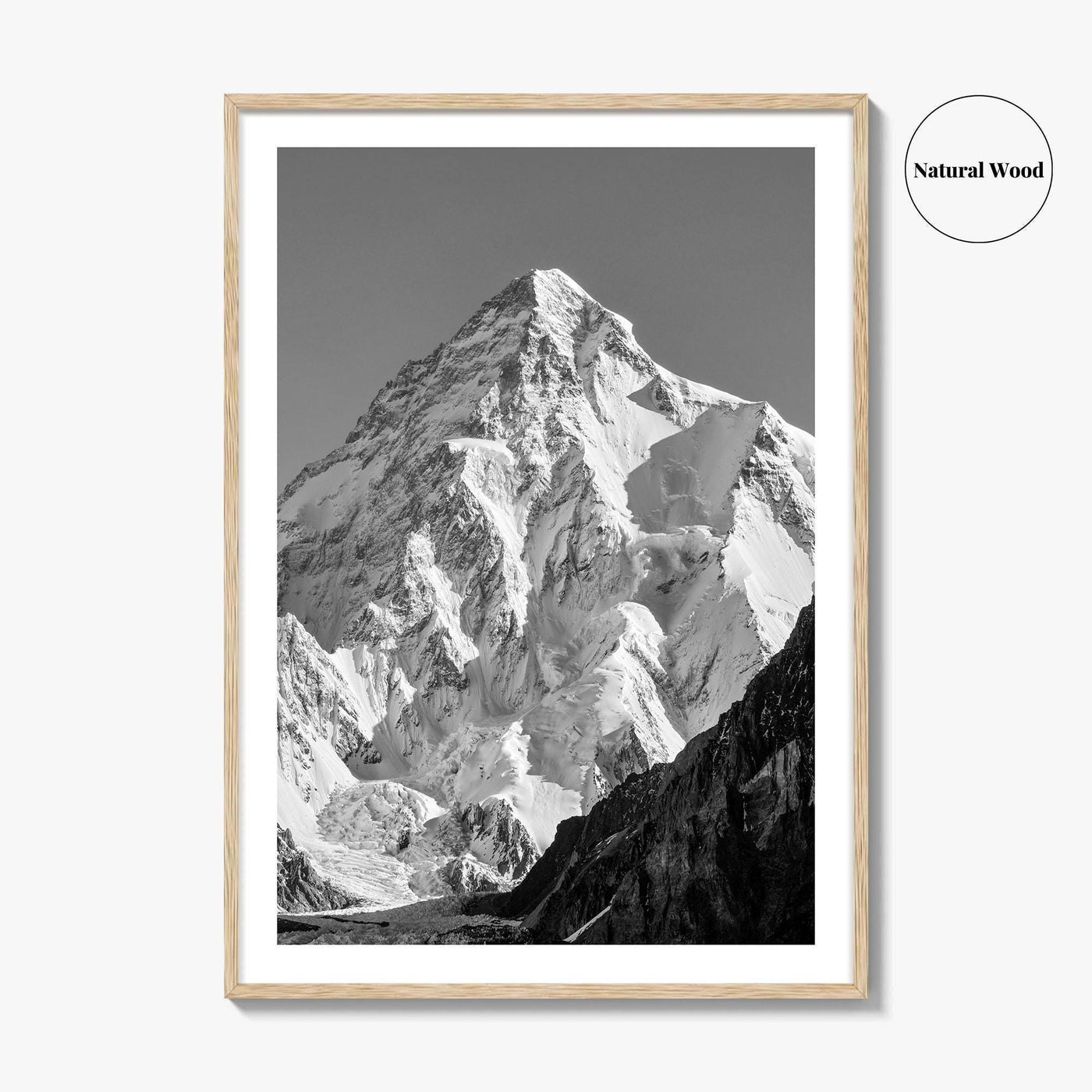 K2 Summit Black and White Fine Art Photo Print, Karakoram, Pakistan Wall Poster